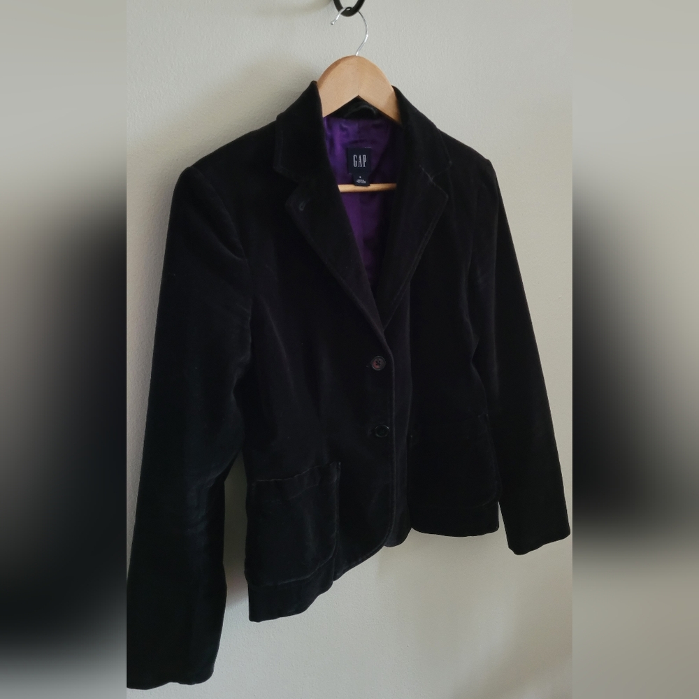 Y2K Gap Crushed Velvet Satin Lined 2 Button Blazer, Women's 6, Black & Purple - Picture 2 of 12